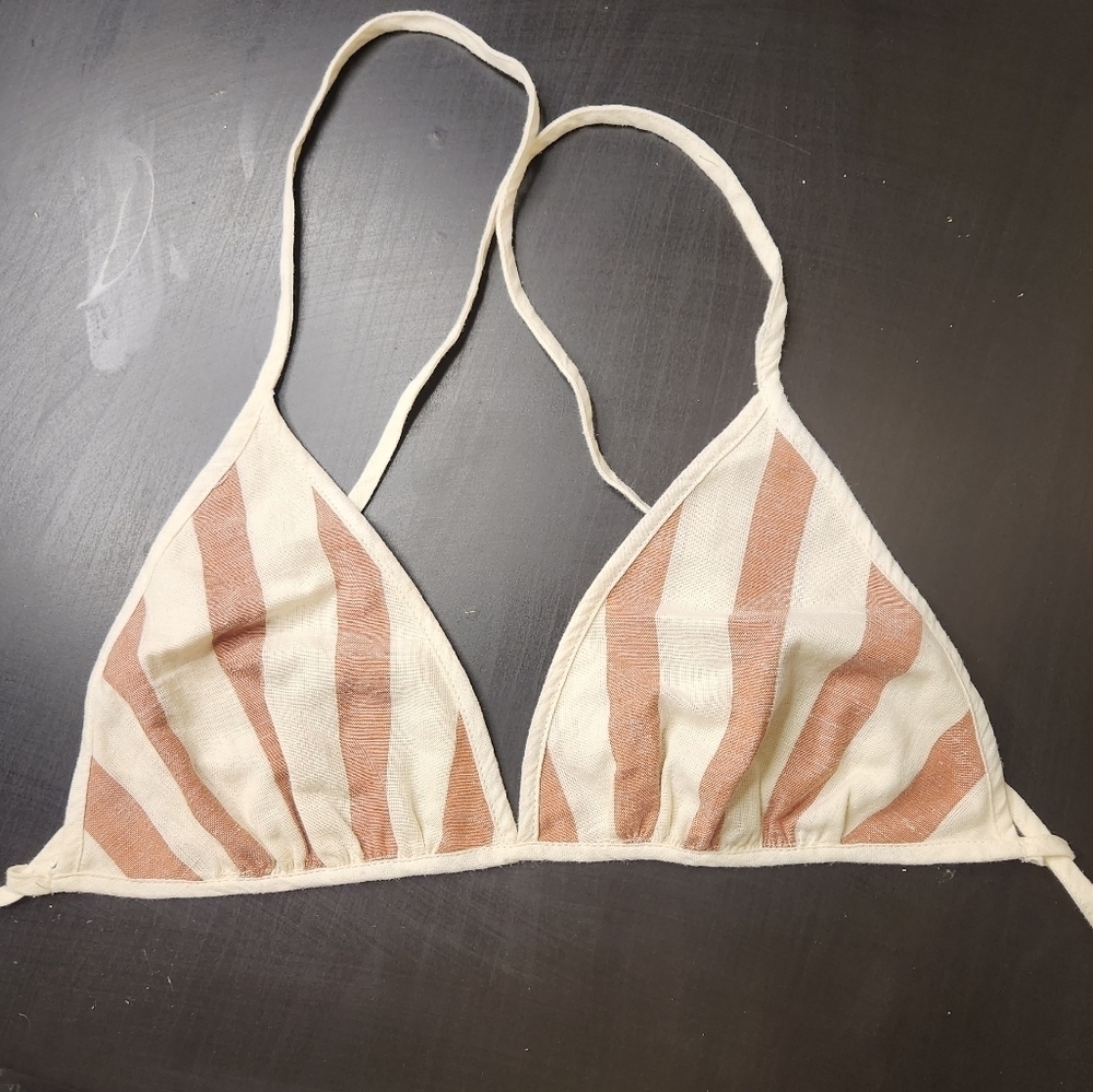 Free People NWOT Cotton/Linen Triangle Top Light Red/Cream Size Medium